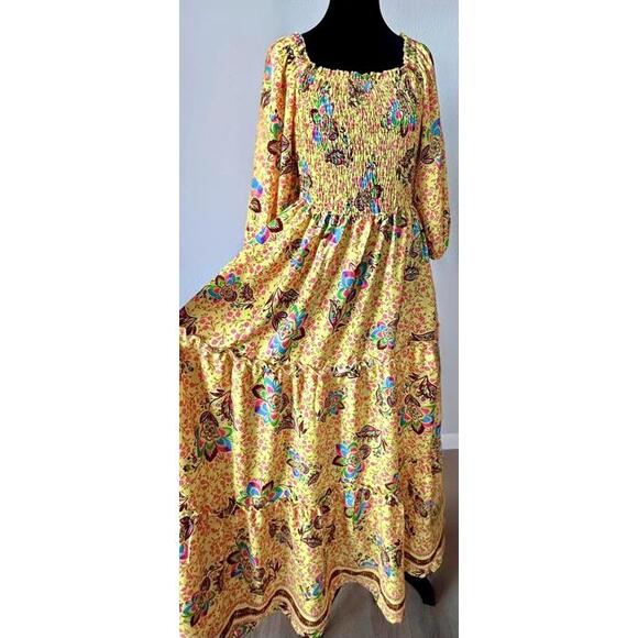 NWT Anthropologie Me 2 Magic Women  Maxi Dress Yellow Size M  Floral Boho - Picture 1 of 2